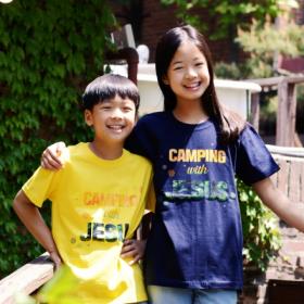 교회단체티 여름수련회 성경학교 행사티 교회티셔츠 예수님과함께 캠핑 그린 아동용